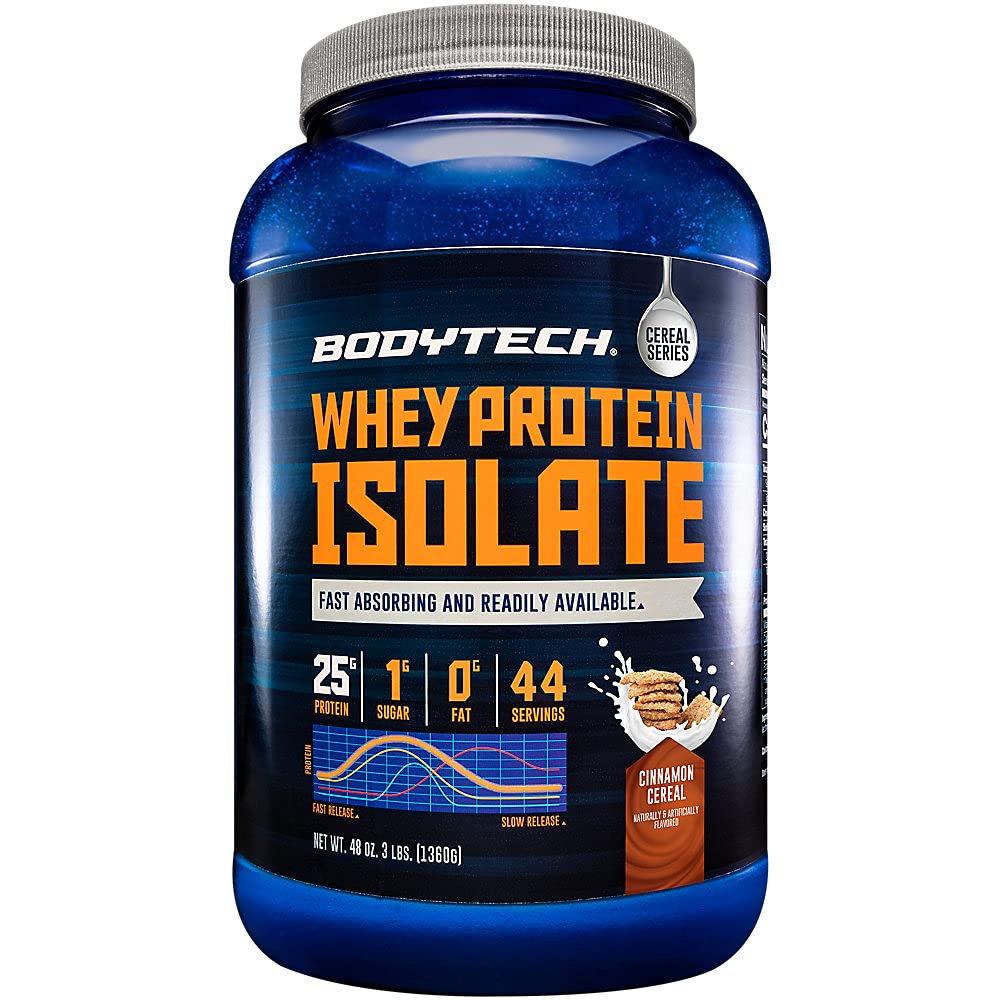 BODYTECH אבקת חלבון Whey חלבון Isolate - עם 25 גרמים של חלבון לשרת & BCAA - אידיאלי עבור פוסט-Workout שריר בניין וצמיחה, מכיל חלב וסוי - Cinnamon Cereal (3 פאונד)