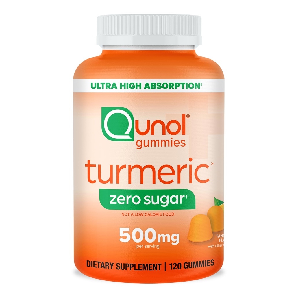 Qunol Zero Sugar Turmeric Gummies, מסטיק עם 500 מ"ג כורכום Turmeric, תוסף תמיכה משותף, Ultra High Absorption Tumeric Curcumin, Vegetarian, Gluten Free, 120 הרוזן