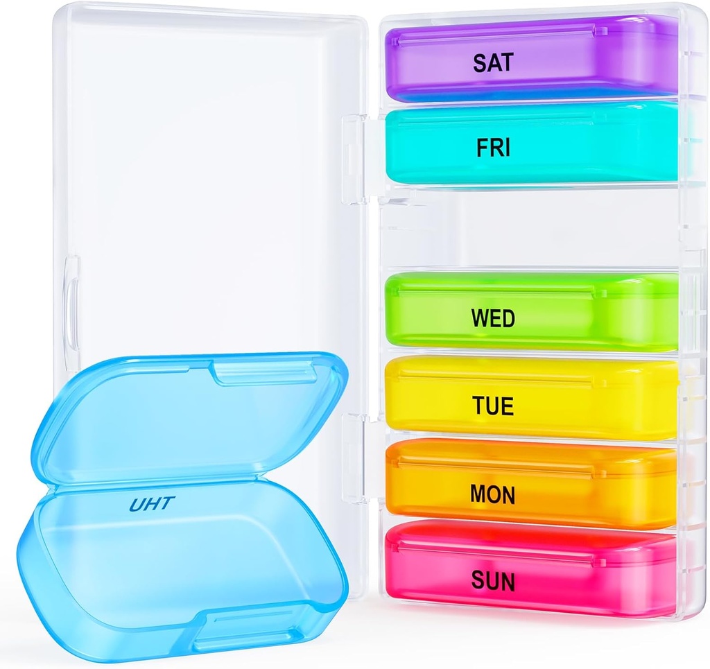 ZIKEE 7 Packs אקסטרה גדול גלולות מארגנת, Portable Pill Box 7 Day for Pocket, Purse, Weekly Pill Case with Dual-Protection design, Pill Container for Medicine, ויטמין, שמן דגים, תוספת של תוספת