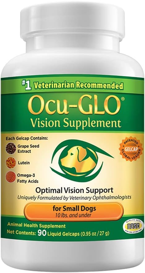 Ocu-GLO Vision תוסף עבור כלבים קטנים - Lutein, אומגה 3 חומצות שומן, תמצית Grapeseed - תמיכה אופטימאלי עין בריאות וחזון אצל כלבים - נוגדי חמצון עבור Canine Ocular Health - 90ct SNIP CAPS