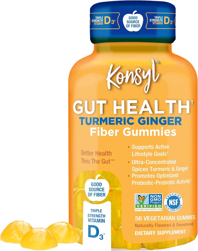 Konsyl Gut בריאות Turmeric ג'ינג'ר סיבים חניכיים - מסייעות לתמוך בבריאות העיכול + - תוספי מינרלים סיבים צמחוניים למבוגרים- 56 הרוזן
