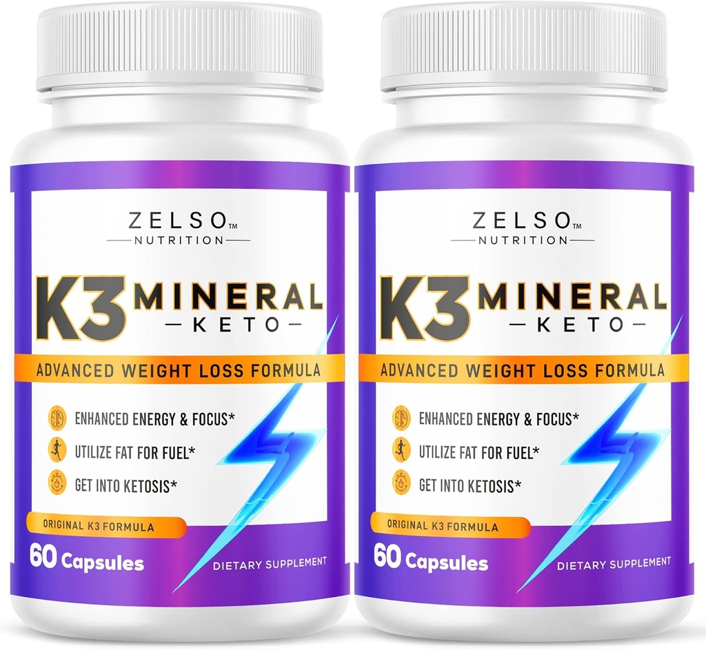 ZELSO (2 Pack K3 מינרל שומן גלולות לנשים וגברים, K3 מינרלים גלולות - K3 Salt מינרלים, ויטמין + K3 קפסולות תוספת לירידה במשקל Keto - 2 חודשים אספקה