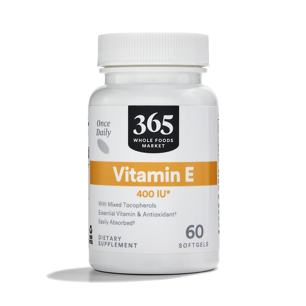 365 על ידי Whole Foods Market, ויטמין E 400 IU עם Tocopherols מעורב, 60 הרוזן