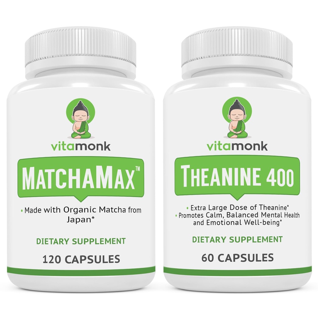 VitaMonk MatchaMax Matcha כמוסות & L-Theanine 400 מ"ג - Boost Energy and Enhance Focus Bundle