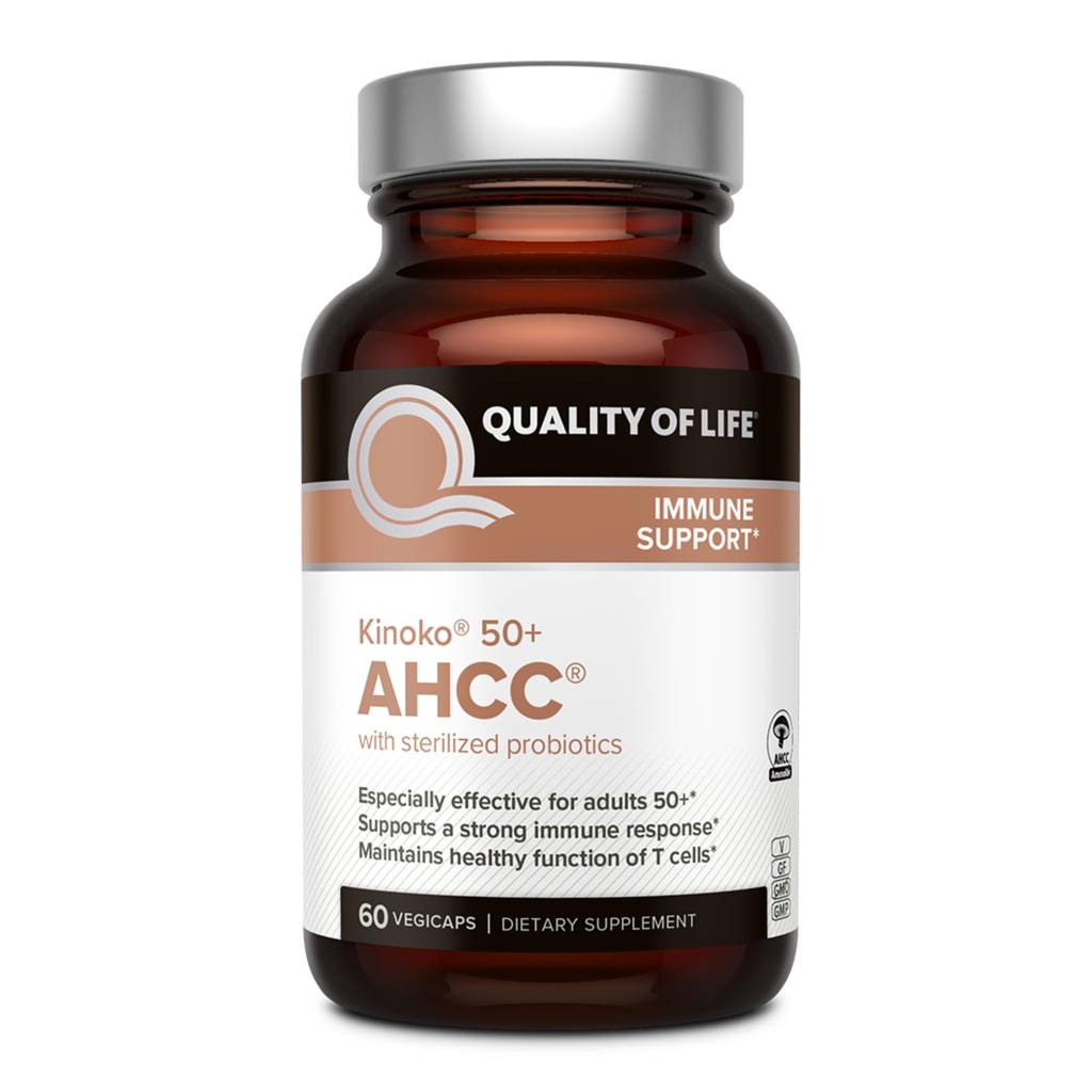 איכות החיים AHCC 50+ עם AHCC ו- Lac-Shield for Immune Support