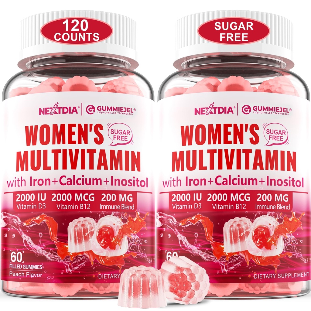 (2 Pack) סוכר חינם Methylated Multivitamin עבור נשים מסטיקנים עם Calcium, D3 K2, Inositol, Folate, Biotin, Iron, ויטמין A, C, E, B Complex - ויטמינים ומינרלים - אנרגיה, Immune, העצם - טבעוני