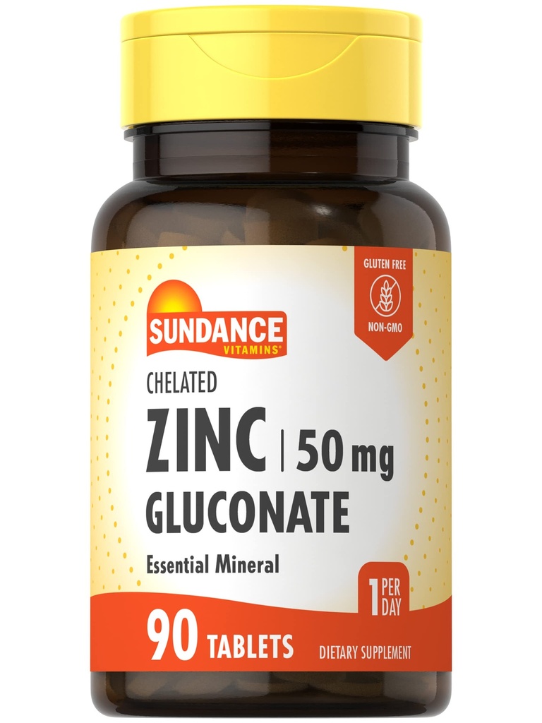 Sundance Zinc תוסף 50mg | 90 טבליות | Chelated Essential מינרלים | Vegetarian, non-GMO ו- Gluten Free