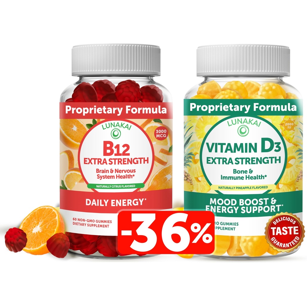 לונוקאי ויטמין D3 ו- B12 חניכיים בונדלה - Immunity, Bone ו-Mod Support VIT D3 2000IU תוסף - 3000mcg Methyleobalamin High Absorption Energy Gummymymymymymymymymymymymymymy