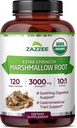 Zazzee USDA אורגני Marshmallow Root 10:1 לחלץ, 3000 מ"ג כוח, 120 קפסולות טבעוניות, 4 חודשים אספקה, סטנדרטית, סטנדרטית 10X לחלץ, 100% Vegetarian, All-Natural, non-GMO, המיוצר בארה"ב.