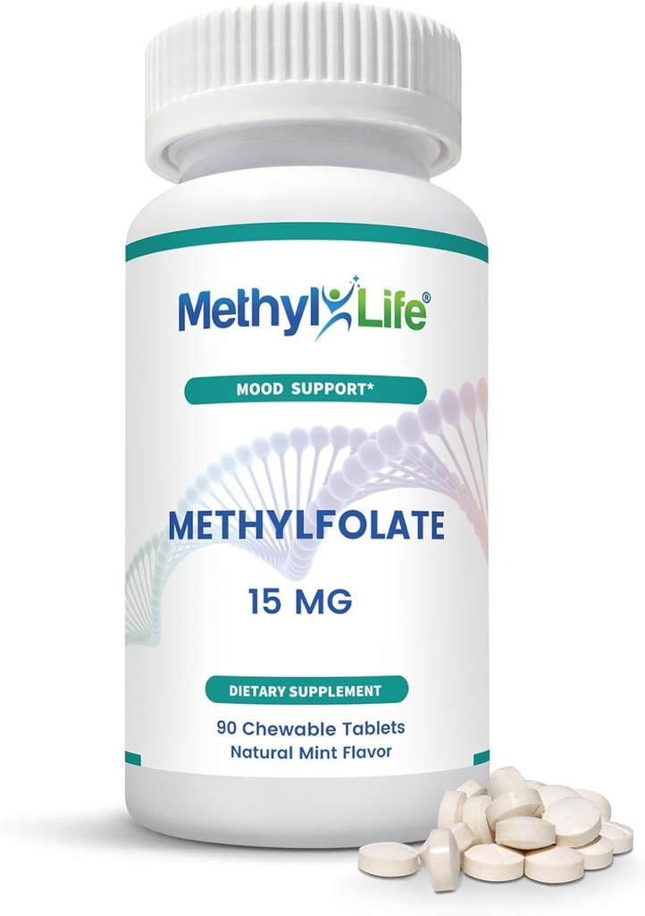 Methyl-Life® L-Methylfolate 15 מ"ג לנשים וגברים - תוסף Active Folate עם אולטרהpure Cerebrofolate® (L-5-MTHF Calcium) - High Bioavailability B9 תמיכה - Tasty Chewable Tablets | Count 90