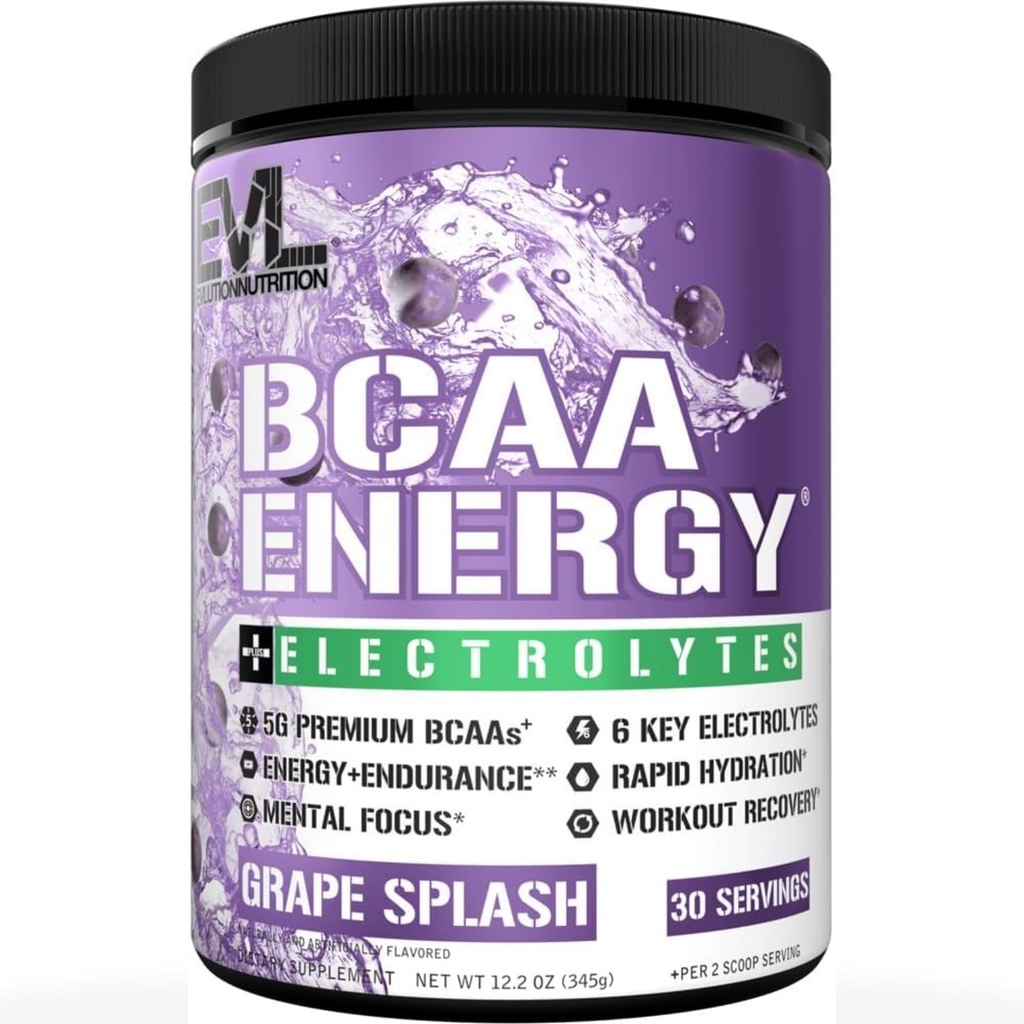 EVL BCAAs Amino Acids אבקת - BCAA אנרגיה טרום עבודה אבקת עבור שריר התאוששות Lean צמיחה ו Endurance - Rehydrating Post Workout Recovery לשתות עם 6 אלקטרוליטים - Grape Splash