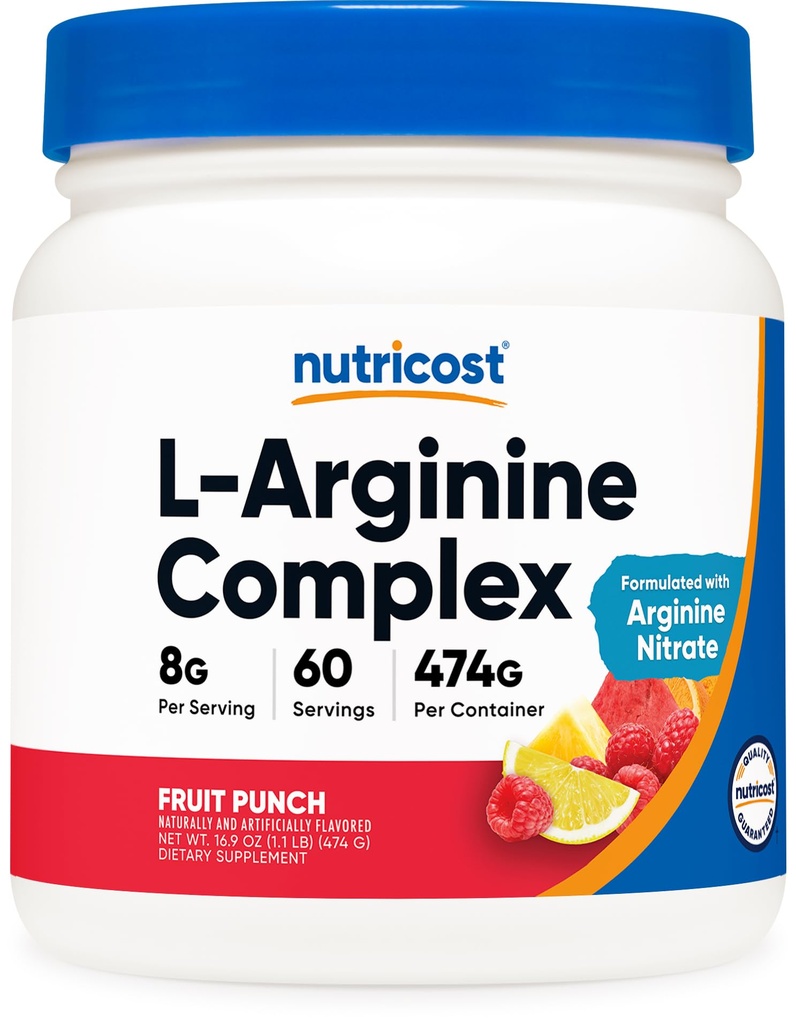 תרכובת מזון L-Arginine (Fruit Punch, 60 משרתים) -ten Glu Free, non-GMO