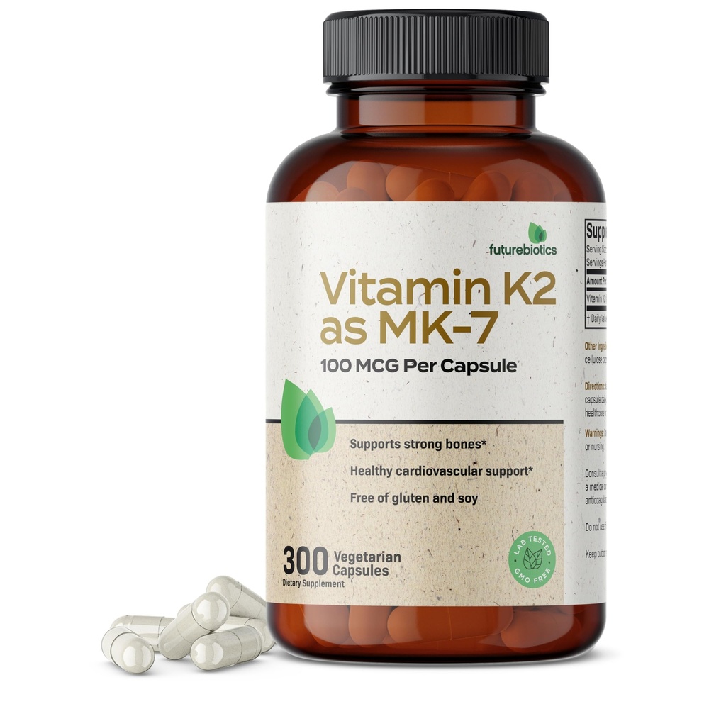 Futurebiotics ויטמין K2 כמו MK-7 100 mcg, תומך עצמות חזקות - לא-GMO, 300 קפסולות צמחוניות