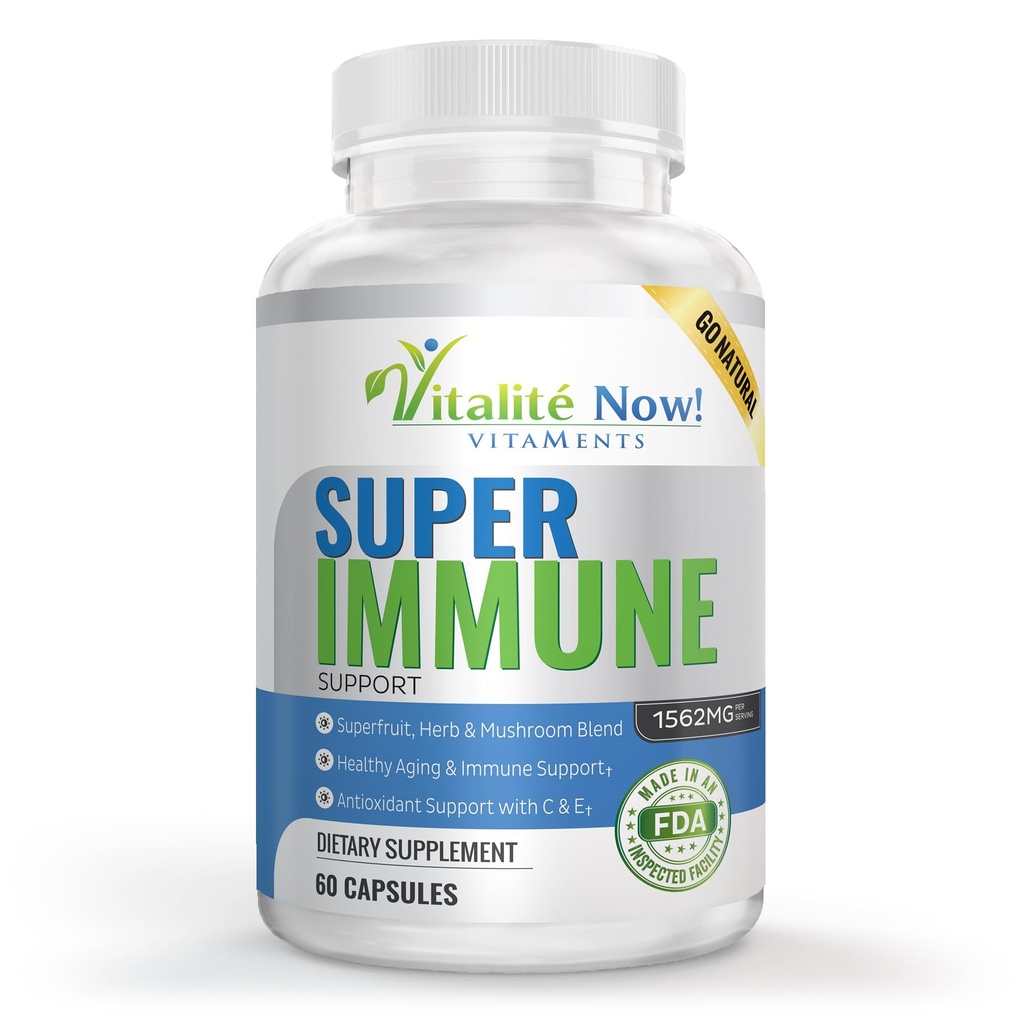 Super Wellness Immune Booster - תמיכה ב- Quercetin Immunity, 25 ויטמינים, Herbs, Superfoods, Mushrooms - ויטמינים C & E - Selenium - Turmeric - תוסף הגנה על החיסון - 60 קפסולות