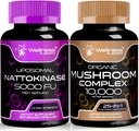 Actokinase תוספי קפסולות - 5000 FU - Enzymes from Pure Japanese Natto Extract; אורגני Mushroom תוספת קפסולות - 10000 מ"ג - 25 ב 1 Mushroom Complex כמוסות