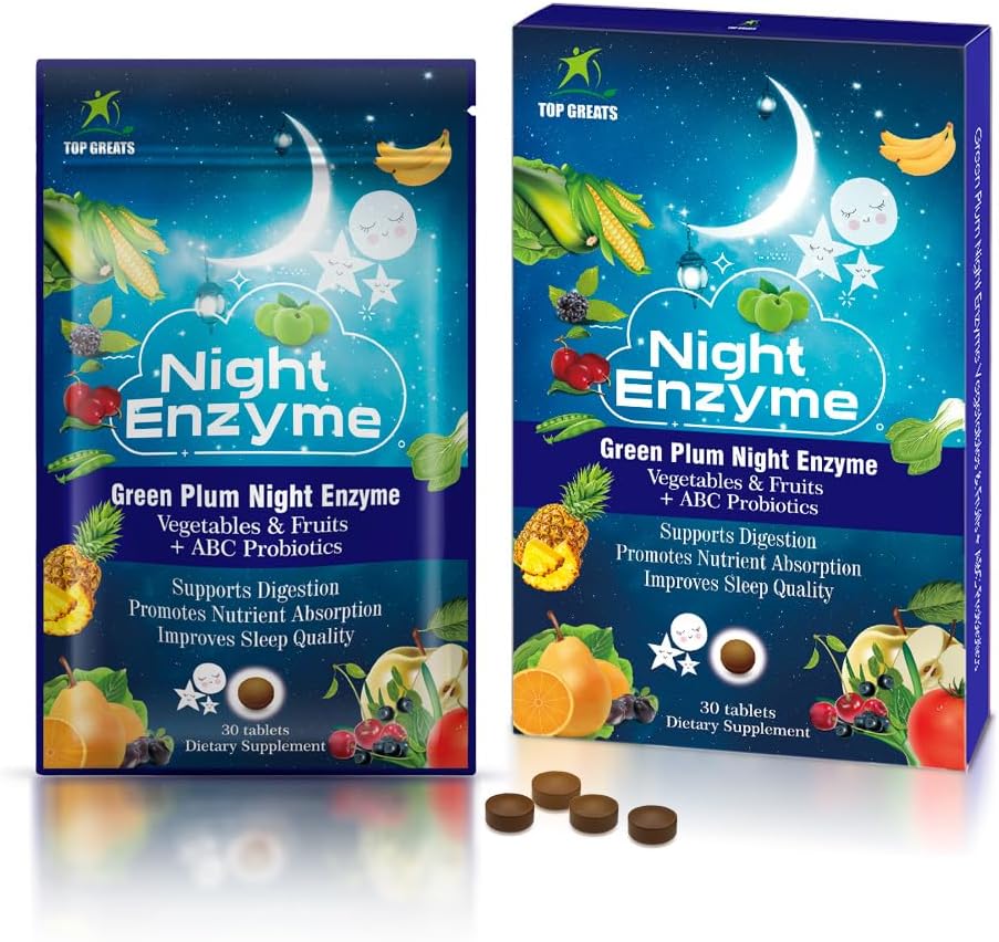 Night Enzyme, Daily Multi Digestive Enzymes, Green Plum פירות וירקות עם Probiotics, Relief Bloating, Better Sleep Quality, for Men and Women, קידום בריאות הנפש 30 טבליות
