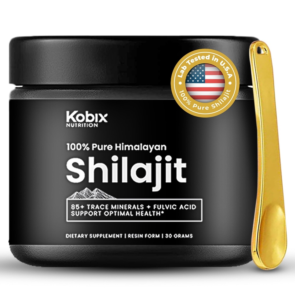 Kobix Pure ההימלאיה Shilajit Resin, High Nutritional Potency, 85 + Trace מינרלים Humic & Fulvic Acid, Immune Support for Men and Women, 3rd Party US Lab Tested- 30g