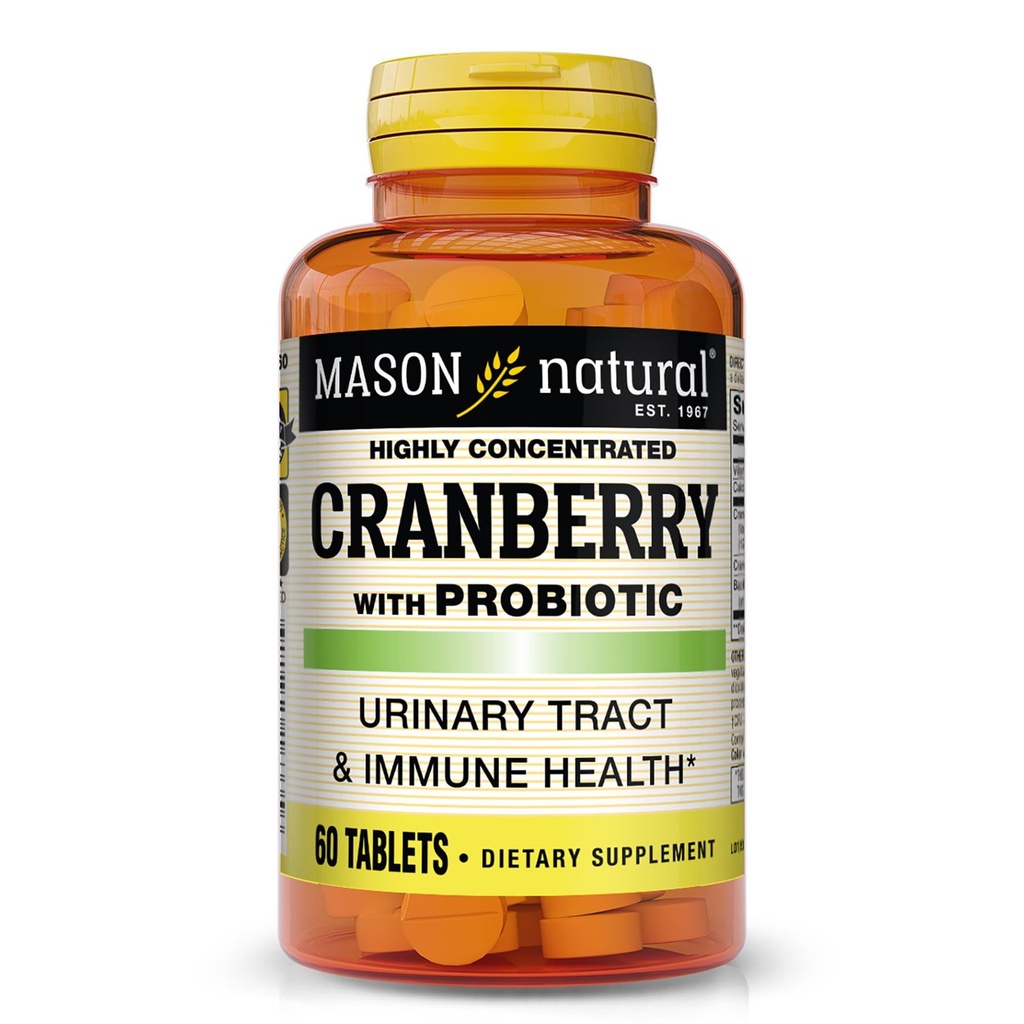 MASON NATURAL Cranberry עם Probiotic, 2 חודשים אספקה, ריכוז גבוה, תומך מערכת בריאות דלקת ריאות רגילה, 60 טבליות