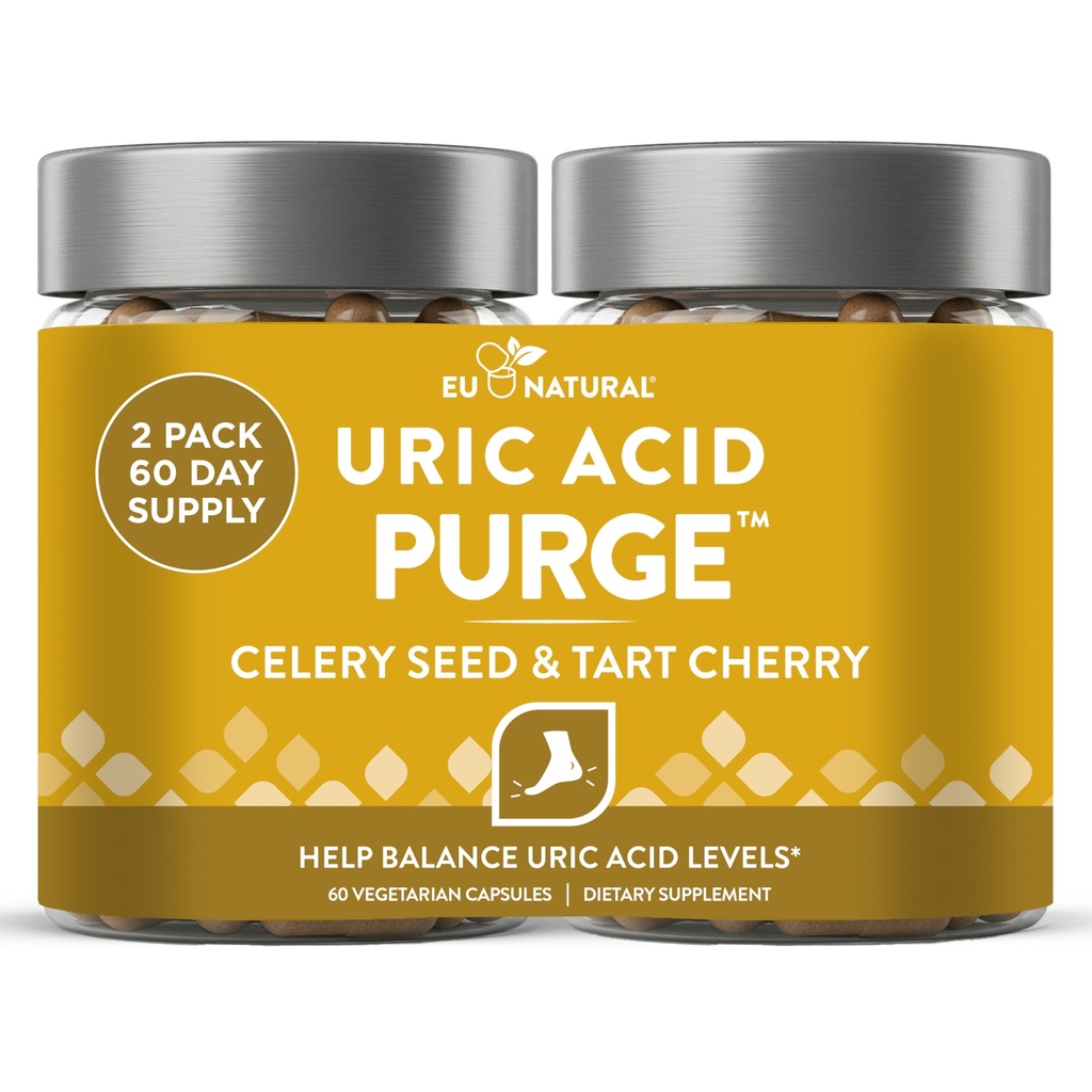 פורג! Uric Acid Flush - Eat & Drink What You Want - Detox וניקוי עם Celery Seed Extracted, Tart Cherry & Chanca Piedra עבור תמיכה משותפת Active Mobility - 120 קפסולות טבעוניות רכות