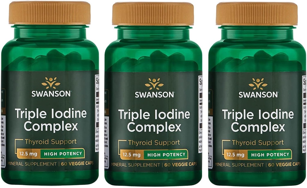 Swanson Triple Iodine Complex-Natural תוסף Vital Thyroid Support-Promotes Metabolic Function, הגדלת Red Blood Cell הפקה, & Heart Health-(60 קפסולות, 12.5 מ"ג כל אחד) (3 Pack)
