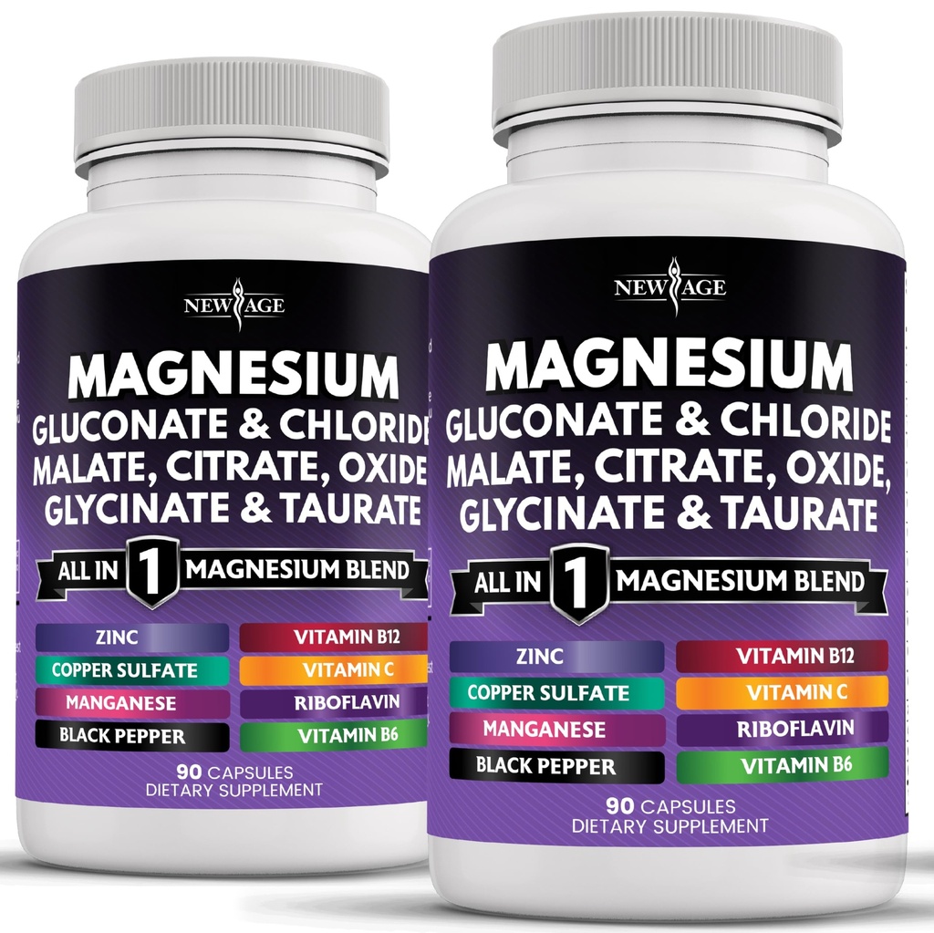 AGE Magnesium תוסף - Powerful Glycinate Citrate Malate Oxide Turate Aspartate Gluconate Orotate & Mag Chloride Manganese העצם בריאות וכוח העצם, תמיכה משותפת 180