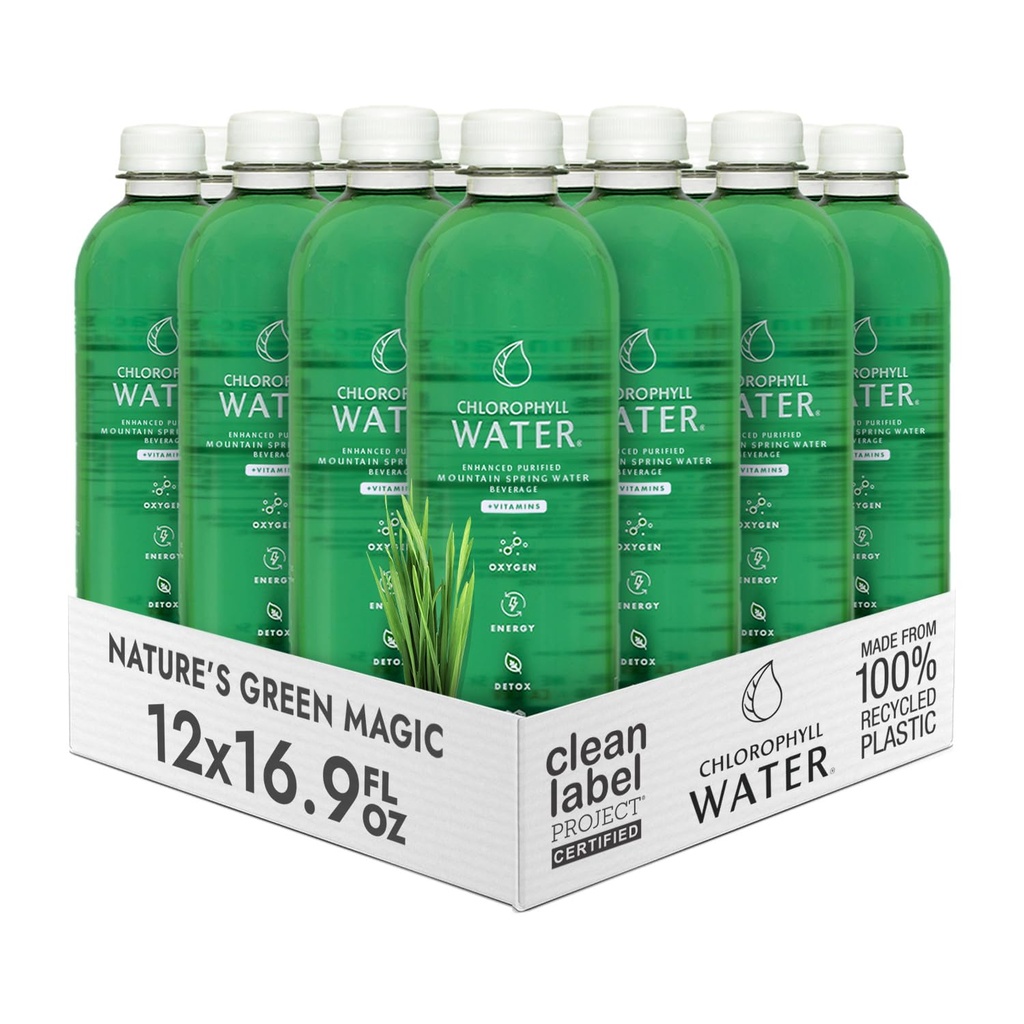 Chlorophyll Water - נוזל Chlorophyll 12-Pack (16.9oz) | ויטמין A, B12, C, D | Detox ניקויse, Alkaline Water, Energy Boost | ויטמין Water | מבוסס על צמחים | פרויקט נקי