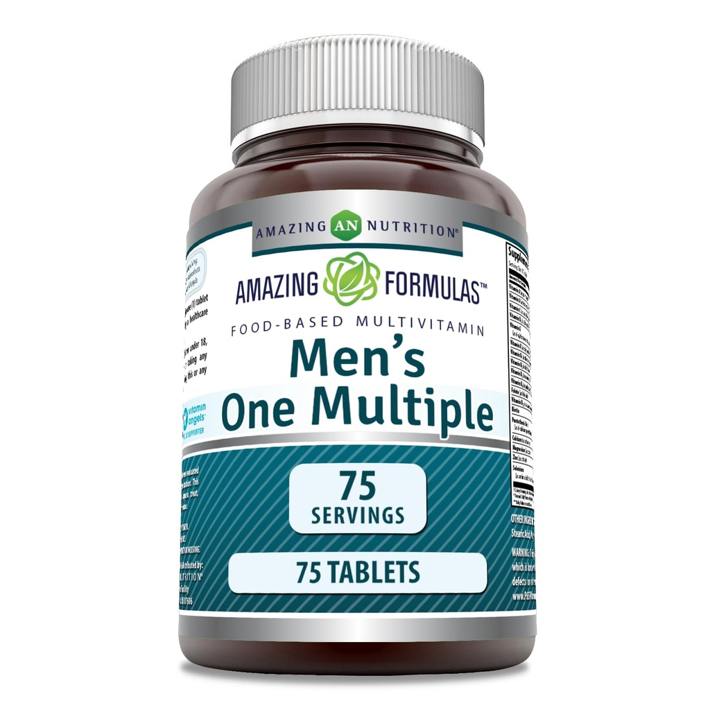פורמולה מדהימה של Men's Multivitamin | מזון מבוסס | טבליות תוספת | תערובת מושלמת של ויטמינים, מינרלים, 25 מיליון CFU פרוביוטיקה ואנזימים המבוססים על מזון (1 Pack, 75 Count)