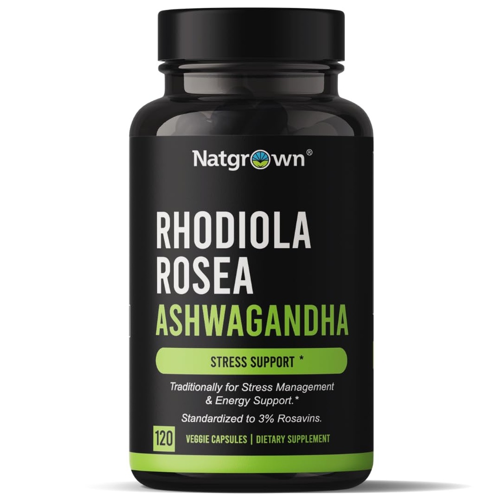 Rodiola Rosea עם Ashwagandha שורש קפסולות - סטנדרטי ל-3% Rosavins ו- 1% Salidroside - 120 Count Count