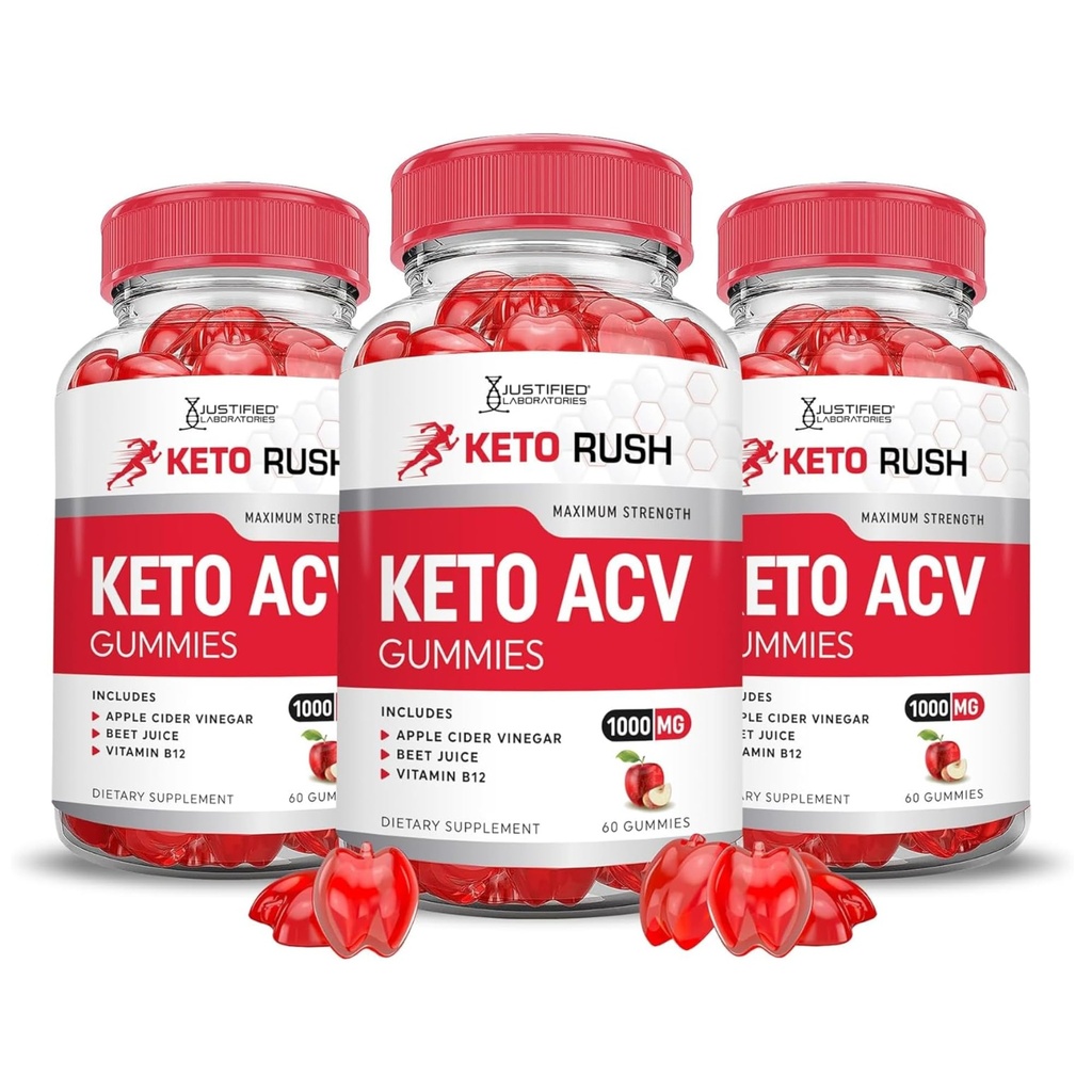 Justified Laboratories (3 Pack Keto Rush Keto ACV Apple Cider Vine Boost פורמולה עם אבקת מיץ Pomegranate B12 טבעוני non GMO 180 מסטיקנים