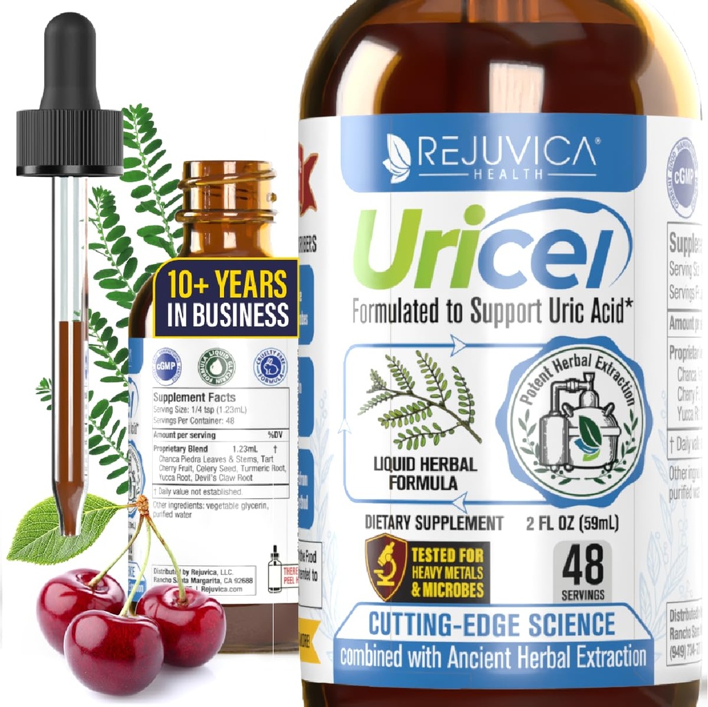 Orcel - Advanced Uric Acid Support & ניקוי תוסף - תמיכה משותפת וקידני - משלוח נוזלי עבור Better Absorption - Tart Cherry, Chanca Piedra, Celery Seed & Turmeric - 2 fl oz