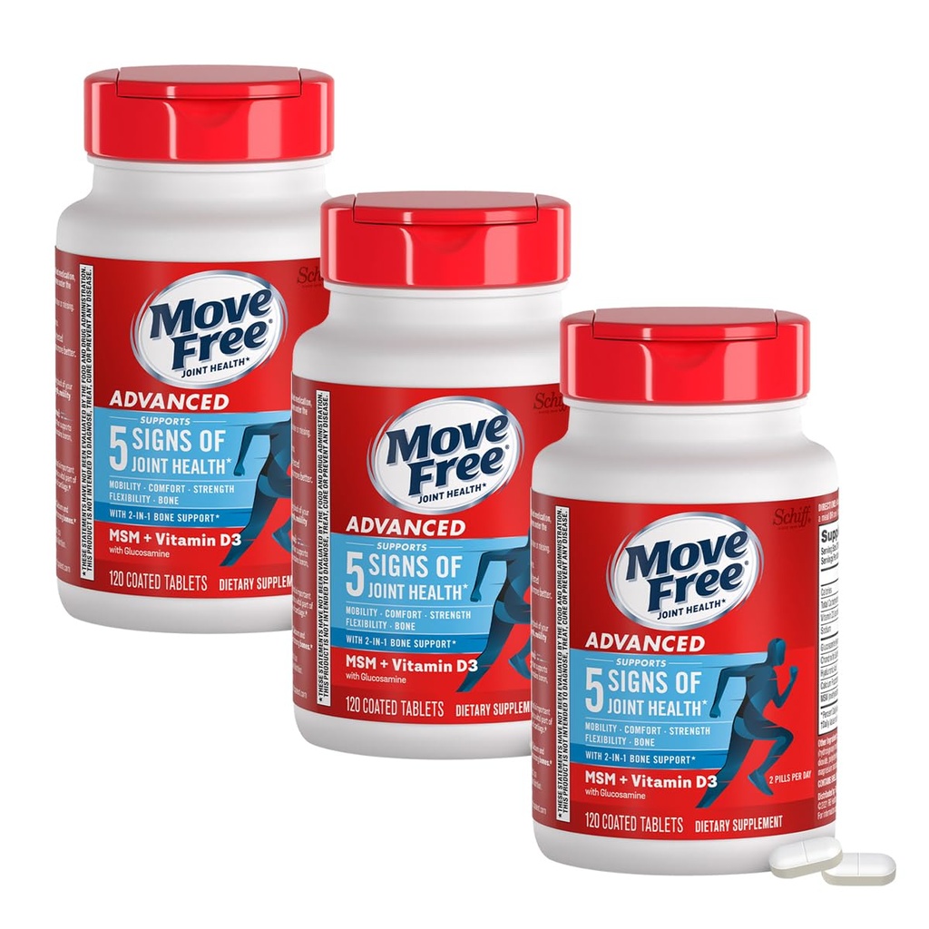 הזיזו את Glucosamine Chondroitin MSM + ויטמין D3 תמיכה משותפת תוספי, תומך ניידות כוח גמישות ועצם + בריאות Immune - Tablet, 3x120 בקבוקים (120 משרתs)
