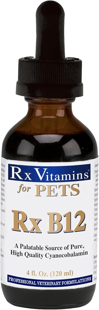 Rx ויטמינים Rx B12 עבור כלבים וחתולים - ויטמין B12 נוזל תוספת עבור חיות מחמד - ויטמינים לכלבים עבור Small & גדול Breed - Cat Health Supplies - 4 oz.