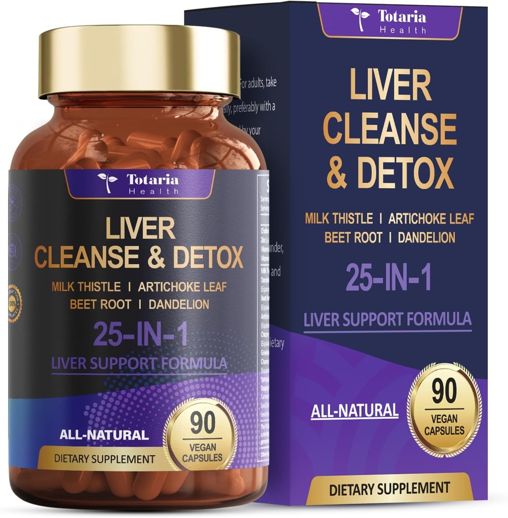 Liver Cleanse Detox & Fix 25-in-1 עם Milk Thistle,Dandelion Root,Beetroot, Artichoke Extract for Liver Health Herb Liver תמיכה ויטמינים Znc, Choline 90 קפסולות טבעוניות