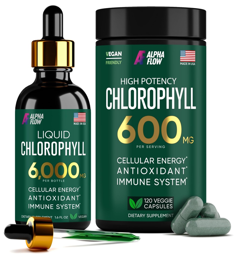 (Bundle) נוזל Chlorophyll טיפות & Chlorophyll קפסולות - אנרגיה טבעית, תמיכה במזל, טריות פנימית ו תוספת אנטי-חמצן