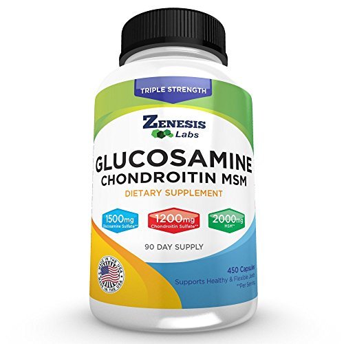 Zenesis Labs Glucosamine Sulfate + Chondroitin + MSM שילוב משותף & Cartilage תוסף 450 קפסולות (Bulk 90 יום אספקה) 1500 מ"ג, 1200 מ"ג, 2000 מ"ג לשרת