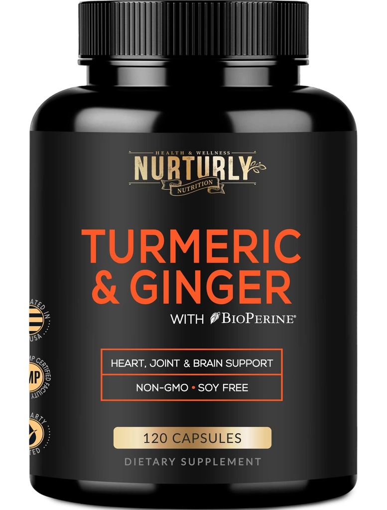 כורכום Turmeric Curcumin עם BioPerine & הג'ינג'ר, Black Pepper ו-95% Curcuminoids - תוספי מזון גבוהים ל- Hearth Health - non-GMO, Gluten Free - 120 קפסולות