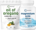 שמן Micro Ingredients של Oregano Softgels 6,000 מ"ג Per Serve & Magnesium Oxide 400 מ"ג Bundle Pack | 4X Power Carvacrol & Thymoquinon | טופס אלמנטים עבור Max ריכוז