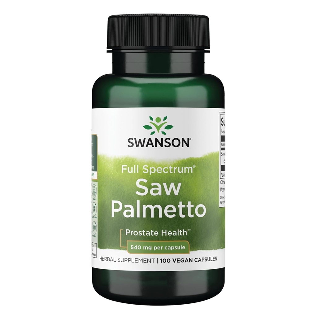 Swanson Saw Palmetto - תוספת צמחית לקידום תמיכה בריאות גברית - תוספת שיער טבעית ותמיכה בריאות שתן - 540 מ"ג 100 קפסולות