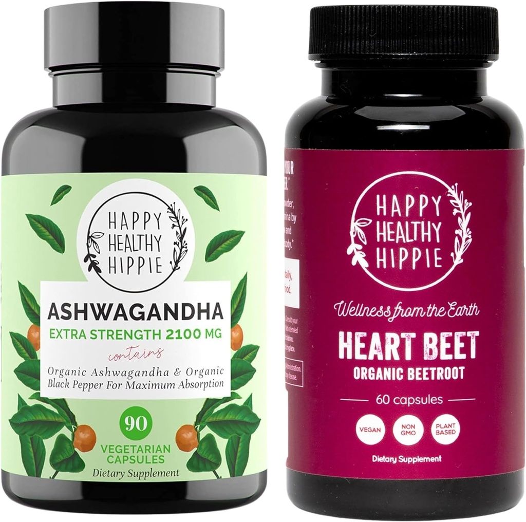 Happy hippie Beetroot כמוסות & אורגני Ashwagandha מתח תמיכה תוספי קפסולות