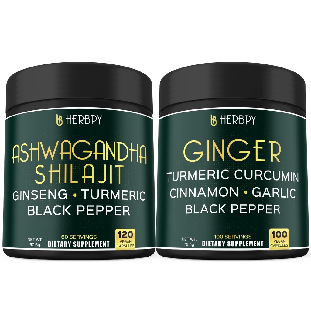 Bundle 5in1 Ashwagandha Shilajit & 5in1 ג'ינג'ר תוסף - תמיכה בלב, עיכול בריאות ו Immune