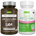 תרבות חיה + Lab4 Probiotics + Super B12-Complex, טבעוני Bundle, 25 מיליארד CFU Lactobacillus Acidophilus ו Bifidobacterium + High Absorption Sublingual B12, על ידי Igennus