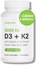noophoric D3 K2 ויטמין 5000 IU - ויטמין K2 100 mcg MK7, Calcium, BioPerine - Bone Health & Immune Support Supplement - Gluten-Free, non-GMO - ויטמין D3 K2 (60 משרתים)