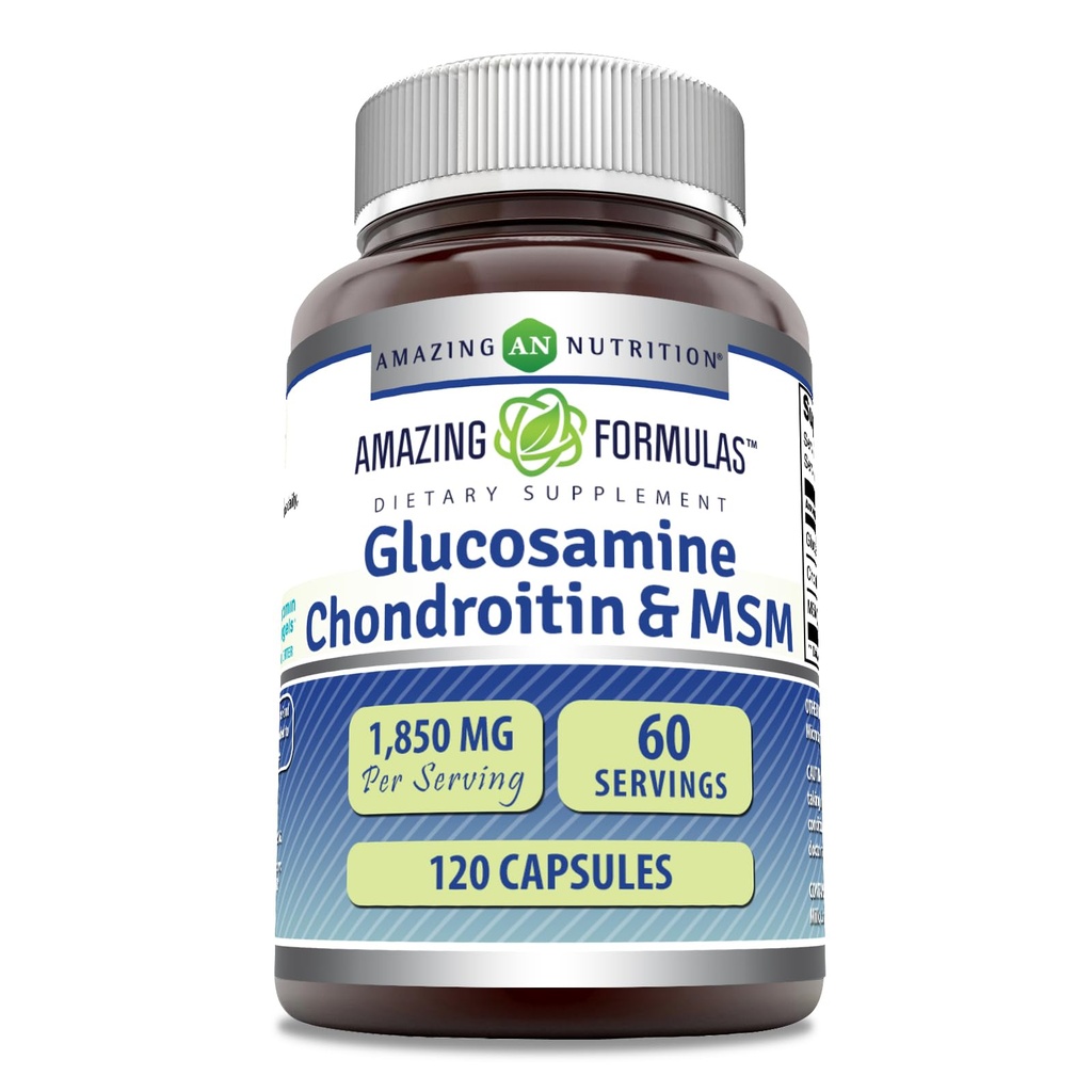 פורמולה מדהימה Glucosamine Chondroitin MSM 1850 מ"ג תוספי קפסולות לשרת | Non-GMO | Gluten Free | Made in USA (120 Count)