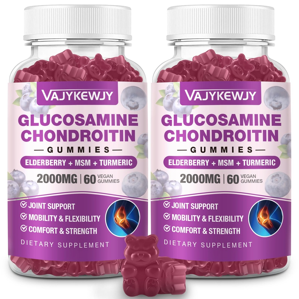 2 Packs 2000mg Glucosamine Chondroitin חניכיים, תוספת חיזוק Glucosamine עם Chondroitin MSM & Turmeric, תוספת תמיכה משותפת, תמיכה אנטי-חמצן תמיכה - 120 חניכיים