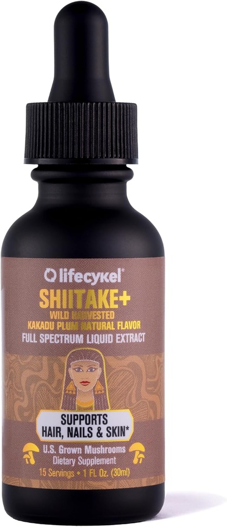Lifecykel - Shiitake Mushroom לחלץ עם Kakadu Plum - Advance Organic Mushroom for Hair, Nail and Skin - Potent ויטמין C Immune Boost למבוגרים - 1 Fl Oz