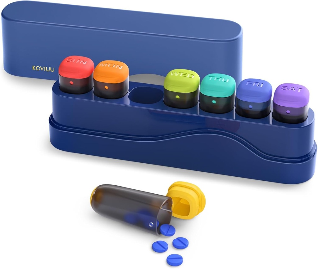 KOVIU Removable Pill Box 7 Day, Portable Travel Pill Case, Once Daily Container Holder Holder, Week Pillbox Dispenser for ויטמין Medicine, Blue Blue Blue Travel Pill Case, Once Daily Container Holder