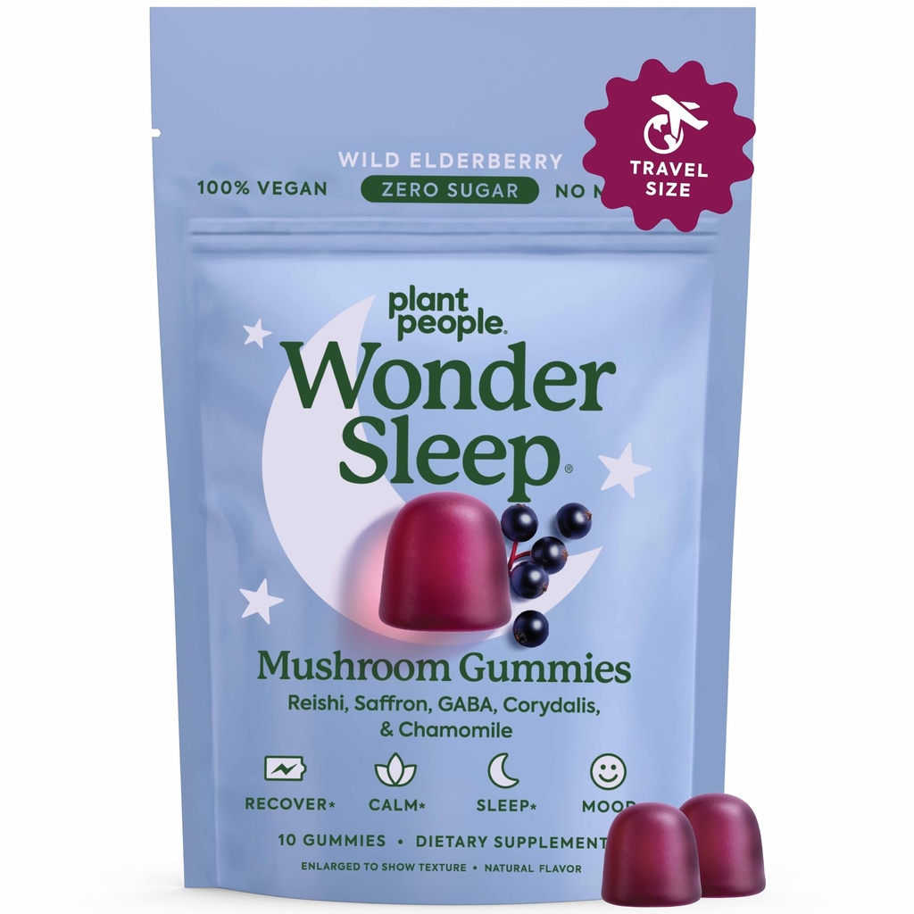 Plant People WonderSleep Mushroom Gummies תוסף Mini עם Reishi Super Mushrooms, Saffron, Wild Elderberry Flavor No Sugar-Friendly & Gluten-Free Trial Size