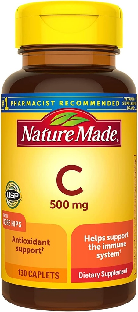 הטבע יצר ויטמין C 500 Mg Caplets עם רוז HIPS, 130 טבליות (Pack of 3)