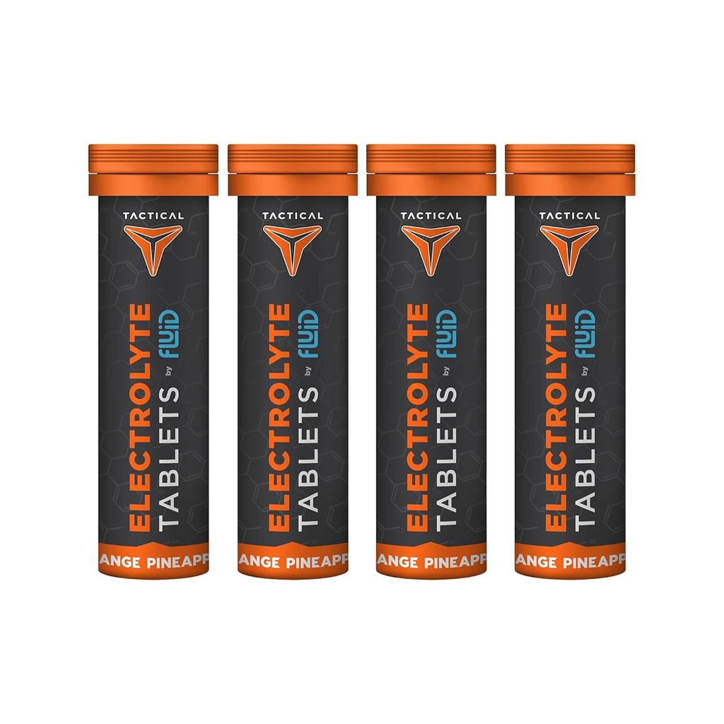 Fluid Tactical- Effervescent hydrotion Tablets, Electrolyte החלפת & Dehydration Prevention, 4 Pack, 40 שרתים (Orange Pineapple)