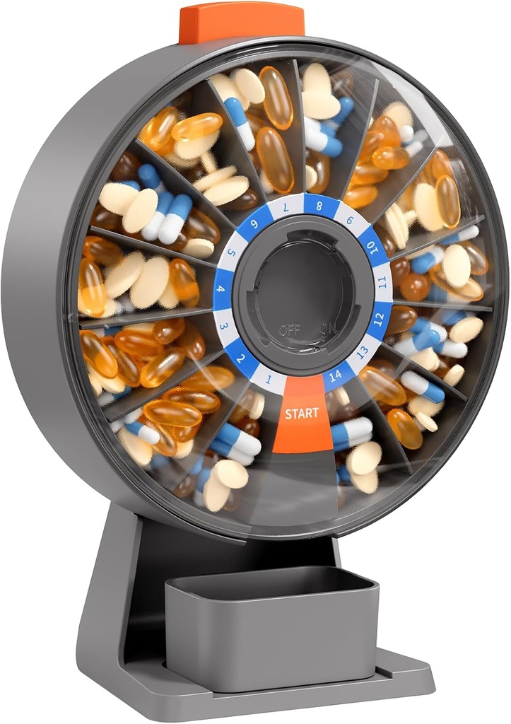 Daviky Pill Dispenser Daily, גדול גלולות מאורגן עם וול-הר או עומד בשימוש, 14 ימים Pill Container, Push Button Design, Weekly Pill Box for ויטמין, Medicine, Supplement, שמן דגים (Gray)